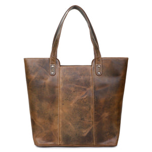 Rustic Leather Women's Tote Bag - Dark Brown