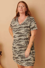 Load image into Gallery viewer, PLUS CAMO PRINT V NECK TEE DRESS