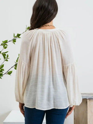 Long Sleeve Peasant Woven Top