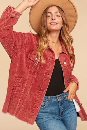 PLUS CORDUROY WASHED DISTRESSED BUTTON JACKET
