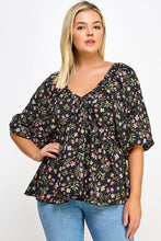Load image into Gallery viewer, Plus Size Floral Babydoll Ballon Sleeve Top