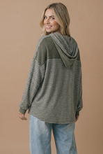 Load image into Gallery viewer, Plus Round Neck Striped Button Down Hoodie Top