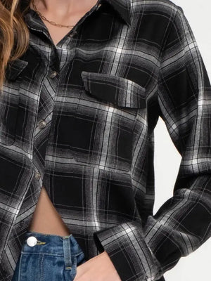 Collared Plaid Long Sleeve Woven Top