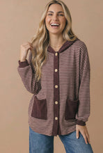 Load image into Gallery viewer, Round Neck Striped Button Down Hoodie Top