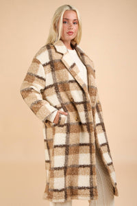 PLUS SIZE Plaid Soft Fuzzy Button Down Long Coat