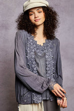 Load image into Gallery viewer, Long Sleeve Contrast Floral Lace Crochet V-Neck Top