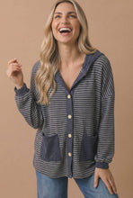 Load image into Gallery viewer, Plus Round Neck Striped Button Down Hoodie Top