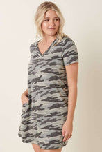 Load image into Gallery viewer, CAMO PRINT V NECK TEE DRESS
