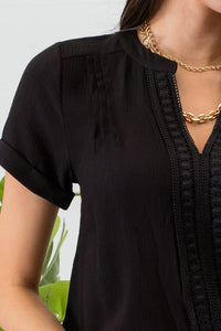FRONT FLORAL LACE WOVEN TOP
