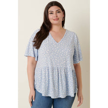 Load image into Gallery viewer, ABSTRACT PRINT RUFFLE SHORT SLEEVE KNIT TOP