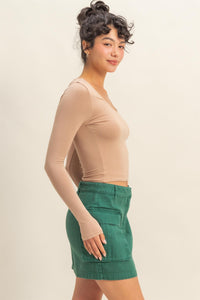 Scoop Neck Long Sleeve Crop Top