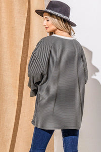 Oversized Stripe Top with Balloon Sleeve