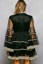 Load image into Gallery viewer, Split Embroidery Tassel Detail V-Neck Flared Short Dress