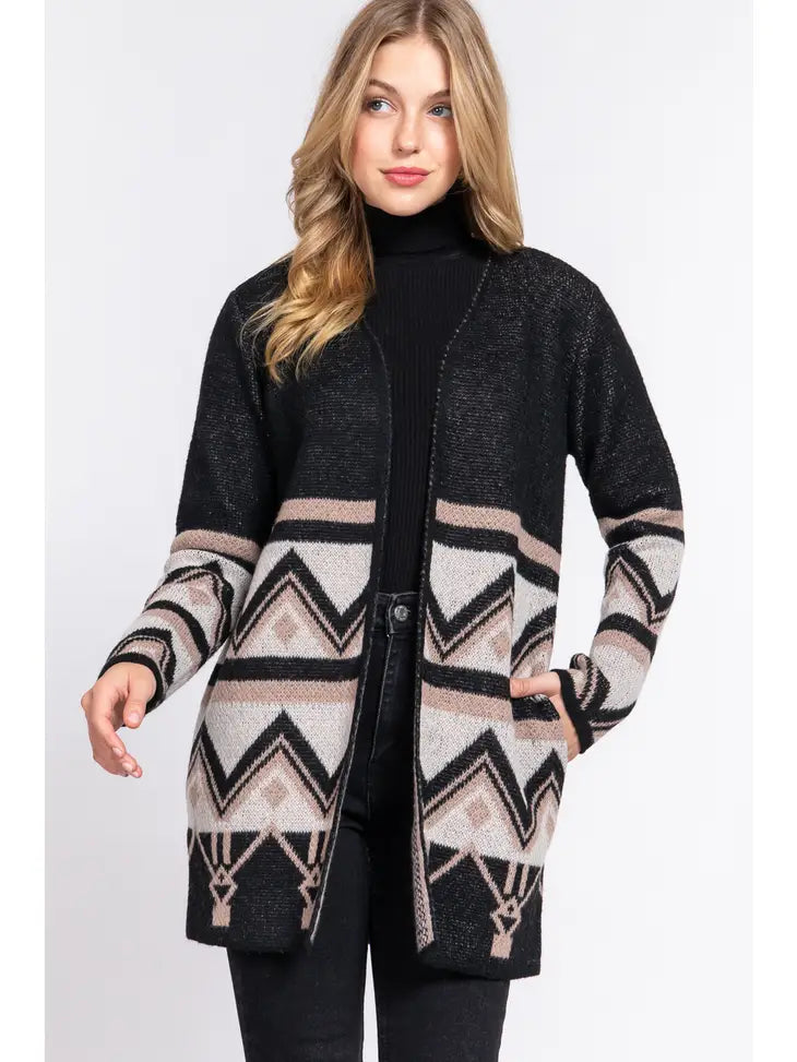 Tribal Pattern Jacquard Sweater Cardigan