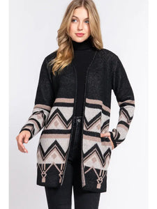 Tribal Pattern Jacquard Sweater Cardigan