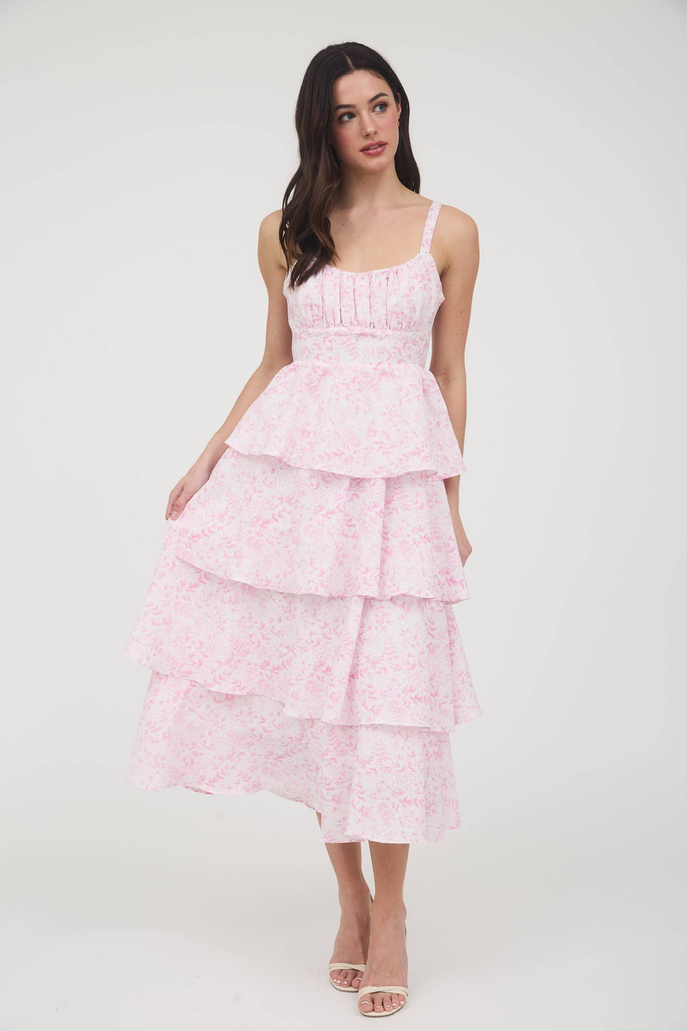 FLORAL BACK TIERED RUFFLE TIERED MAXI DRESS