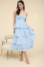 Load image into Gallery viewer, FLORAL BACK TIERED RUFFLE TIERED MAXI DRESS