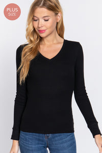 LONG SLEEVE V-NECK THERMAL KNIT TOP