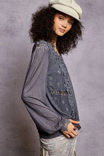 Load image into Gallery viewer, Long Sleeve Contrast Floral Lace Crochet V-Neck Top