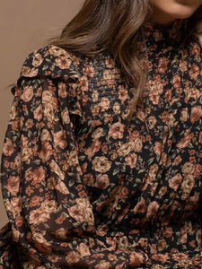 Mock Neck Floral Midi Dress