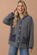 Load image into Gallery viewer, Plus Round Neck Striped Button Down Hoodie Top