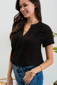 FRONT FLORAL LACE WOVEN TOP
