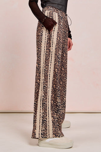 Leopard Printed Track Pants Side Contrast Lace