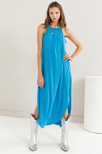Halter Neck Asymmetrical Midi Dress