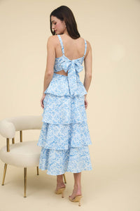 FLORAL BACK TIERED RUFFLE TIERED MAXI DRESS