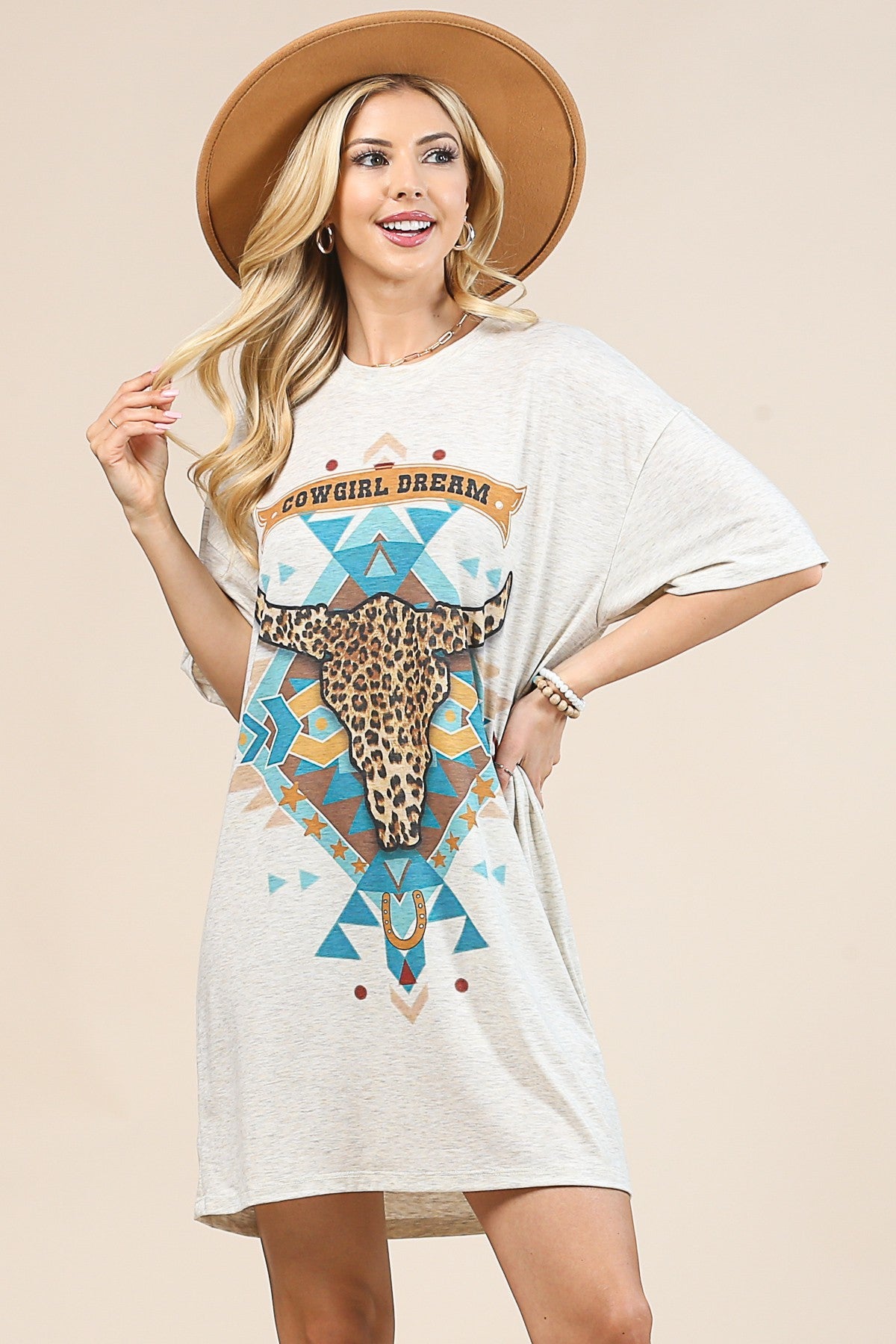 Cowgirl Dream Longhorn Graphic T-Shirt Dress
