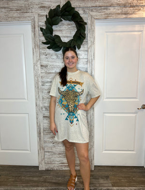 Cowgirl Dream Longhorn Graphic T-Shirt Dress
