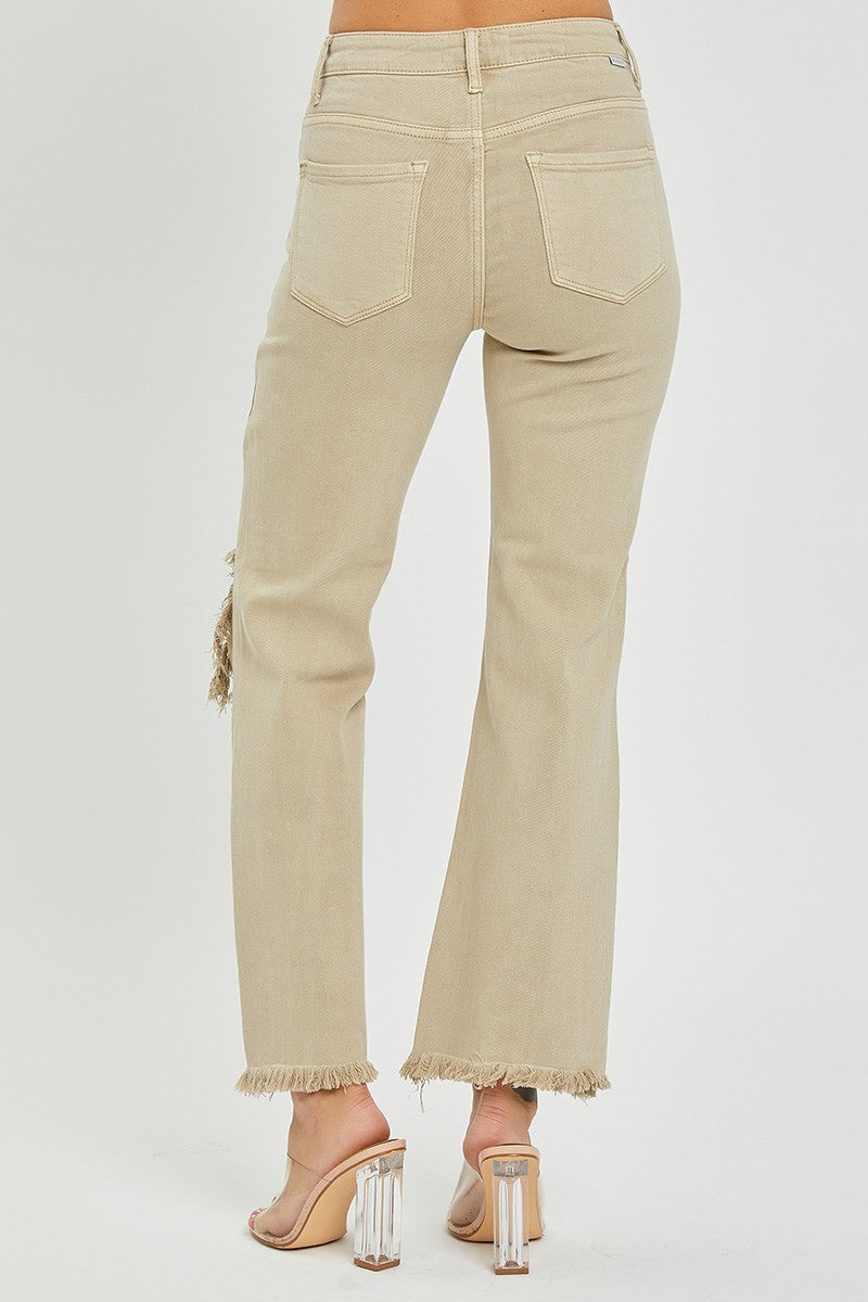 High Rise Distressed Knee Pants