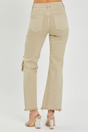High Rise Distressed Knee Pants