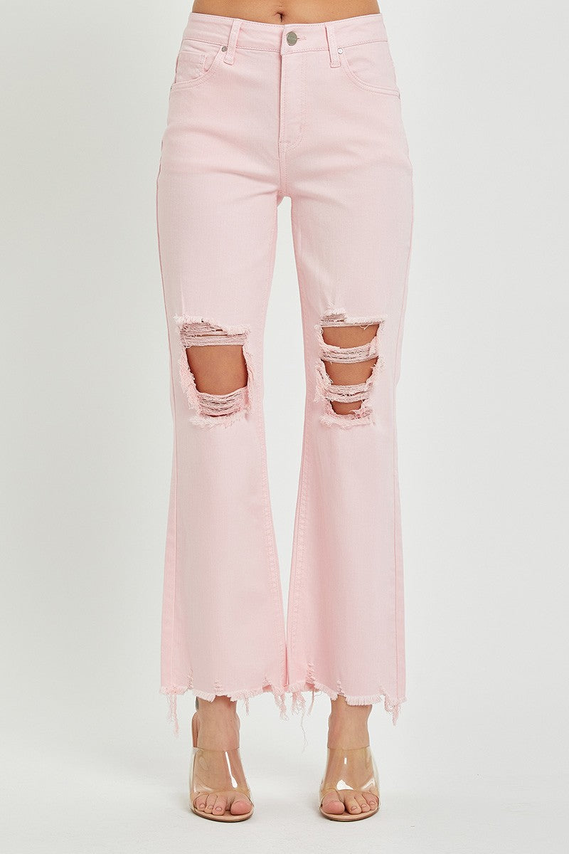 High Rise Knee Distressed Pants