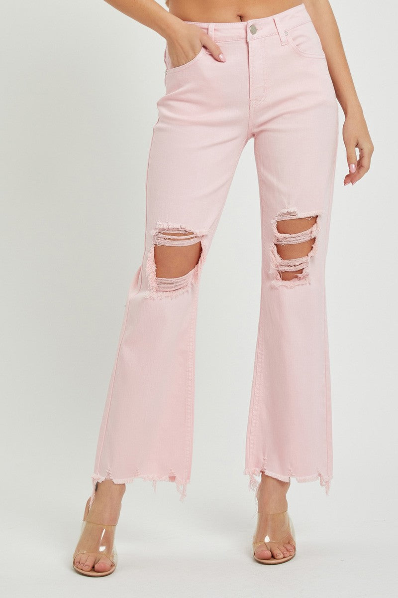 High Rise Knee Distressed Pants