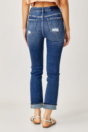 Mid Rise Cuffed Straight Jeans