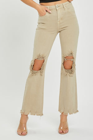 High Rise Distressed Knee Pants