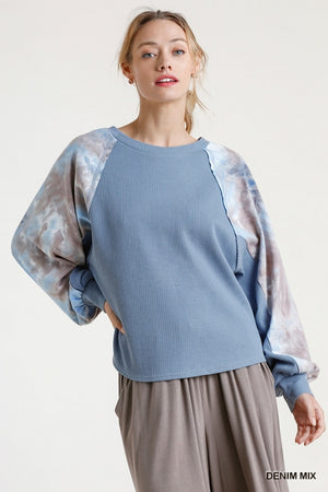 TIE DYE WAFFLE KNIT TOP