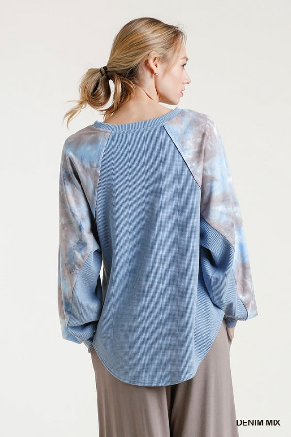 TIE DYE WAFFLE KNIT TOP