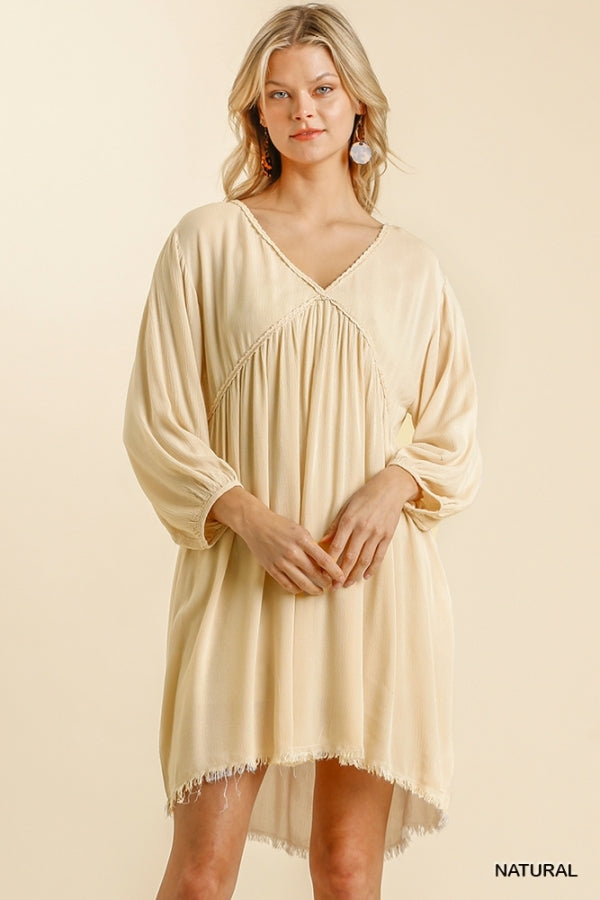 LONG SLEEVE CROCHET TRIM DETAIL DRESS