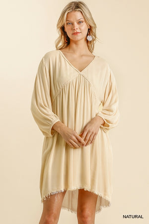 LONG SLEEVE CROCHET TRIM DETAIL DRESS