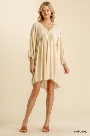 LONG SLEEVE CROCHET TRIM DETAIL DRESS
