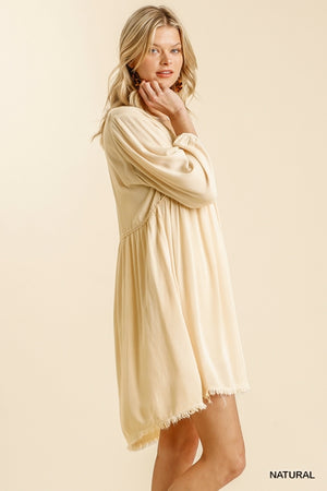 LONG SLEEVE CROCHET TRIM DETAIL DRESS