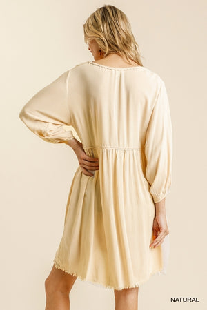 LONG SLEEVE CROCHET TRIM DETAIL DRESS