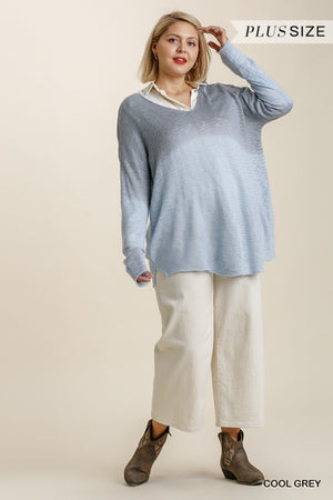 Dip Dye Loose Knit Sweater with Side Slits and High Low Hem