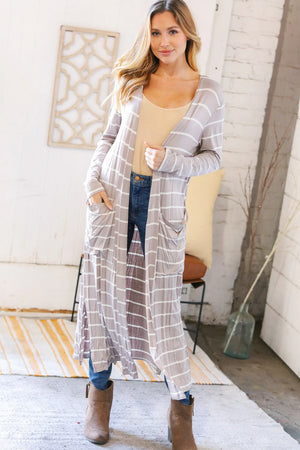 TAUPE STRIPE CARDIGAN DUSTER