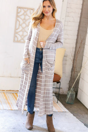 TAUPE STRIPE CARDIGAN DUSTER
