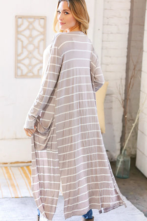 TAUPE STRIPE CARDIGAN DUSTER