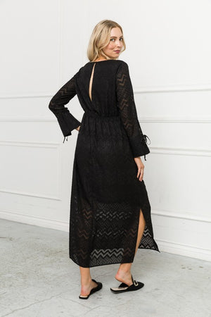 Cuff tied sleeve metallic lurex maxi dress