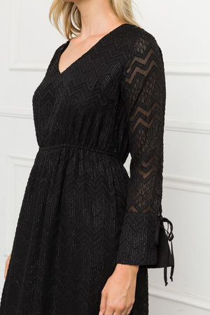 Cuff tied sleeve metallic lurex maxi dress